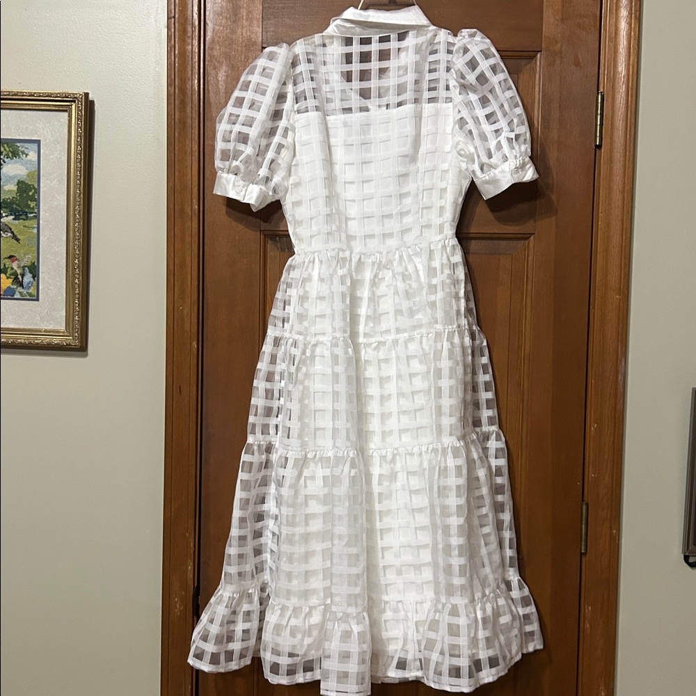 Anthropologie English Factory Organza Short-Sleeve Button-Front Midi Dress - Picture 6 of 7